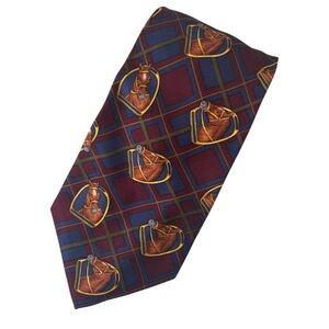 Vintage Richel Equestrian Horse Print Silk Tie Geometric Blue Burgundy